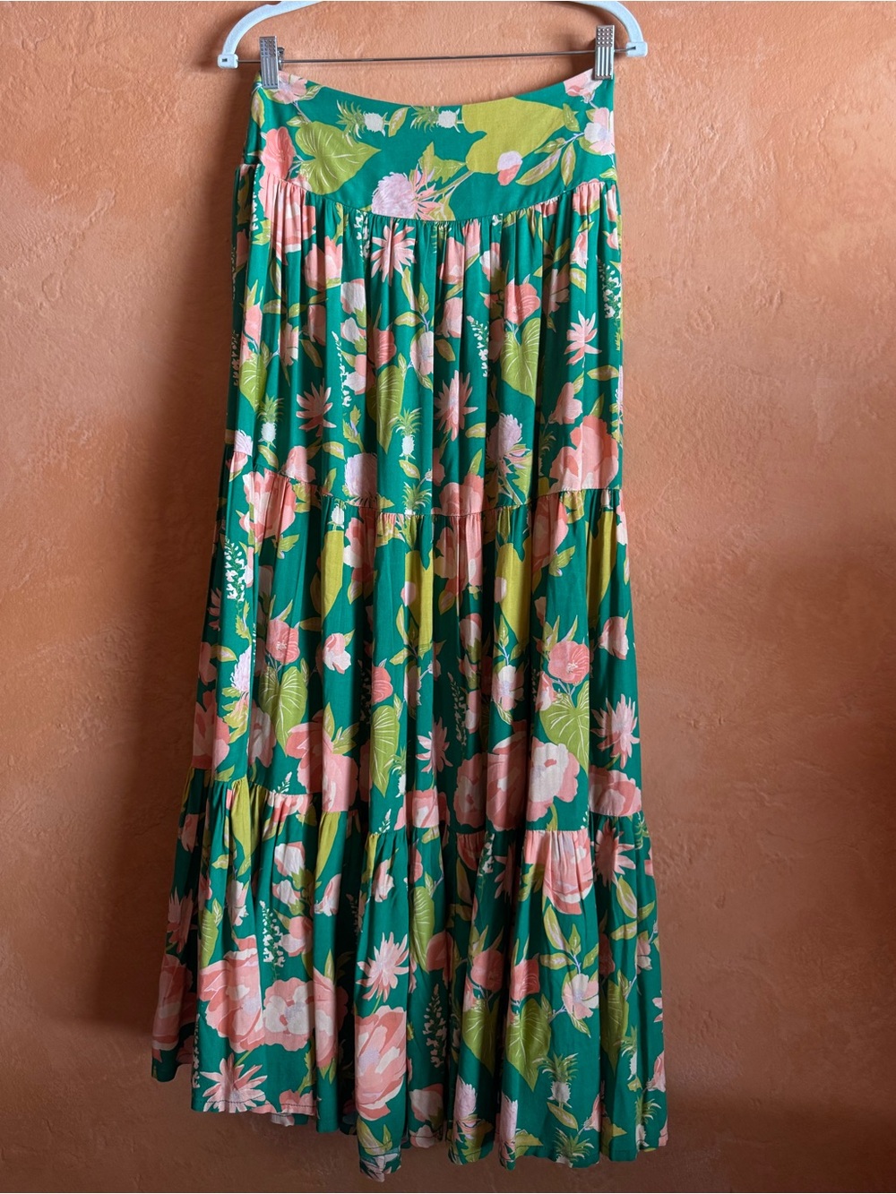 Natural Life Tropical Floral Tiered Maxi Skirt Boho Coastal L